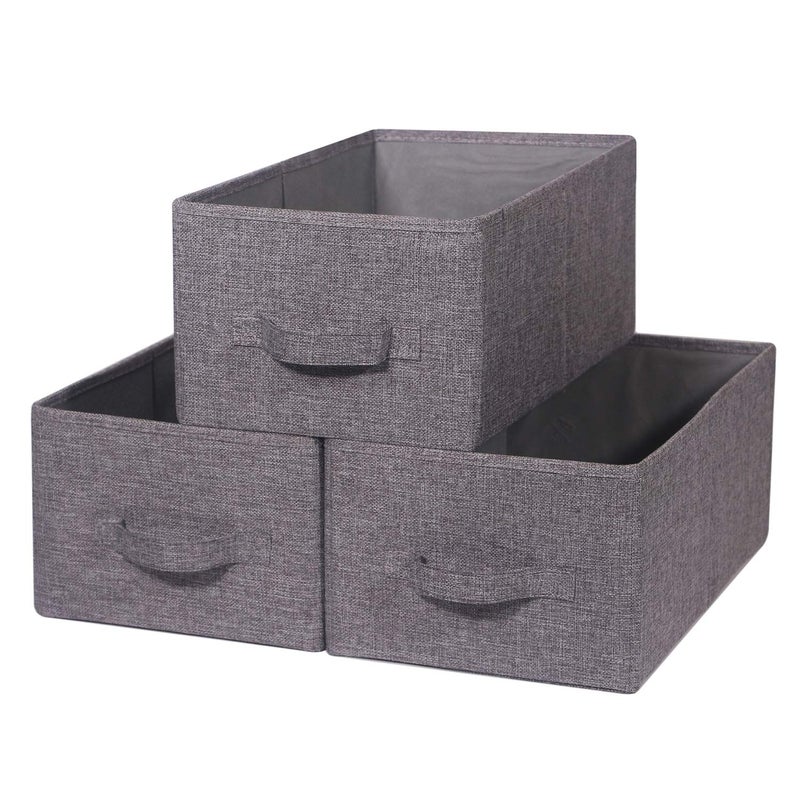 TENABORT Set of 3 Closet Organizer Bins with Handle, Fabric Foldable Storage Baskets Cloth Box Containers for Shelves Home Office Clothes Clothing Large - Image 1